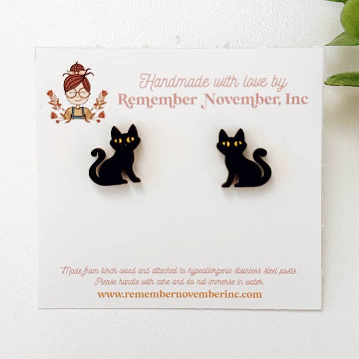 Halloween Black Cat Earring Studs for wholesale by Remember November, Inc