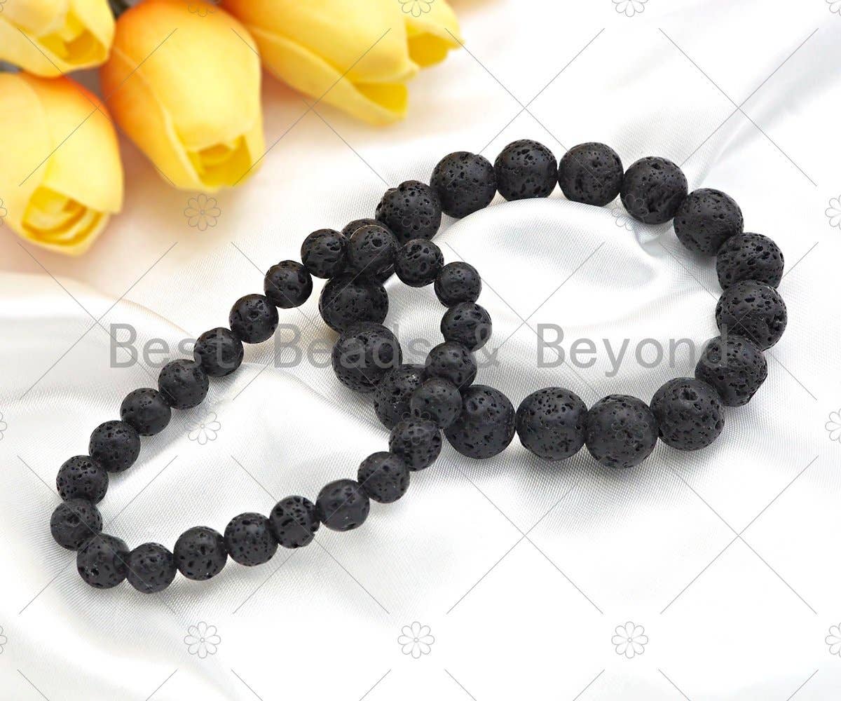 BestBeads&Beyond – wholesale Beaded bracelet – Natural Black Lava Stretchy Bracelet,SKU#EF472