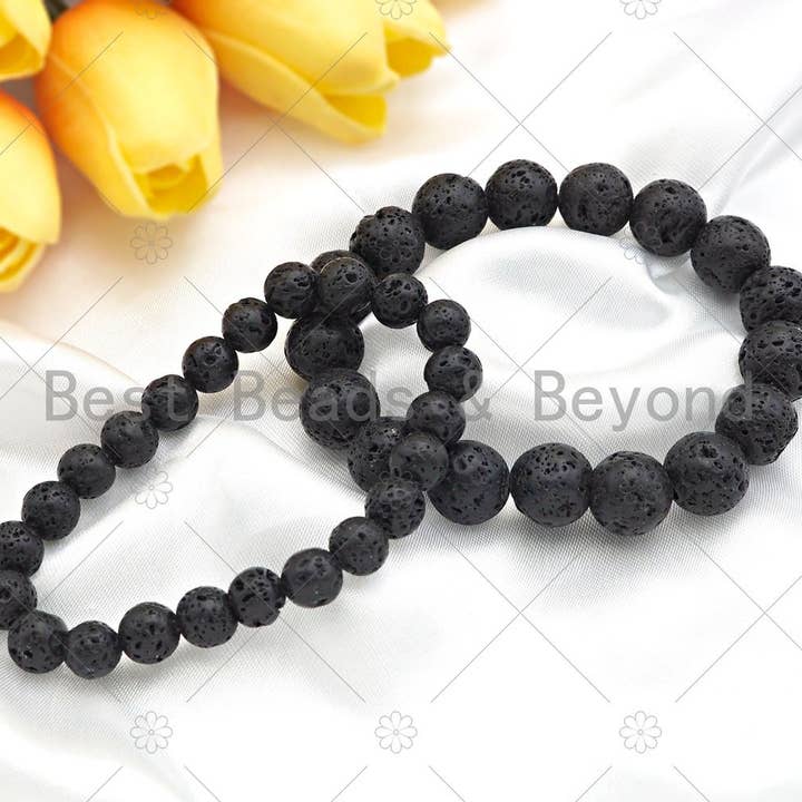 BestBeads&Beyond - Wholesale Beaded bracelet - Natural Black Lava Stretchy Bracelet,SKU#EF472