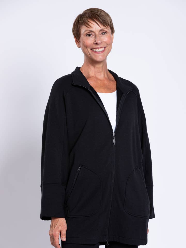 Taran Jacket, Black, Bamboo Fleece for wholesale by Blue Sky Clothing Co LLC