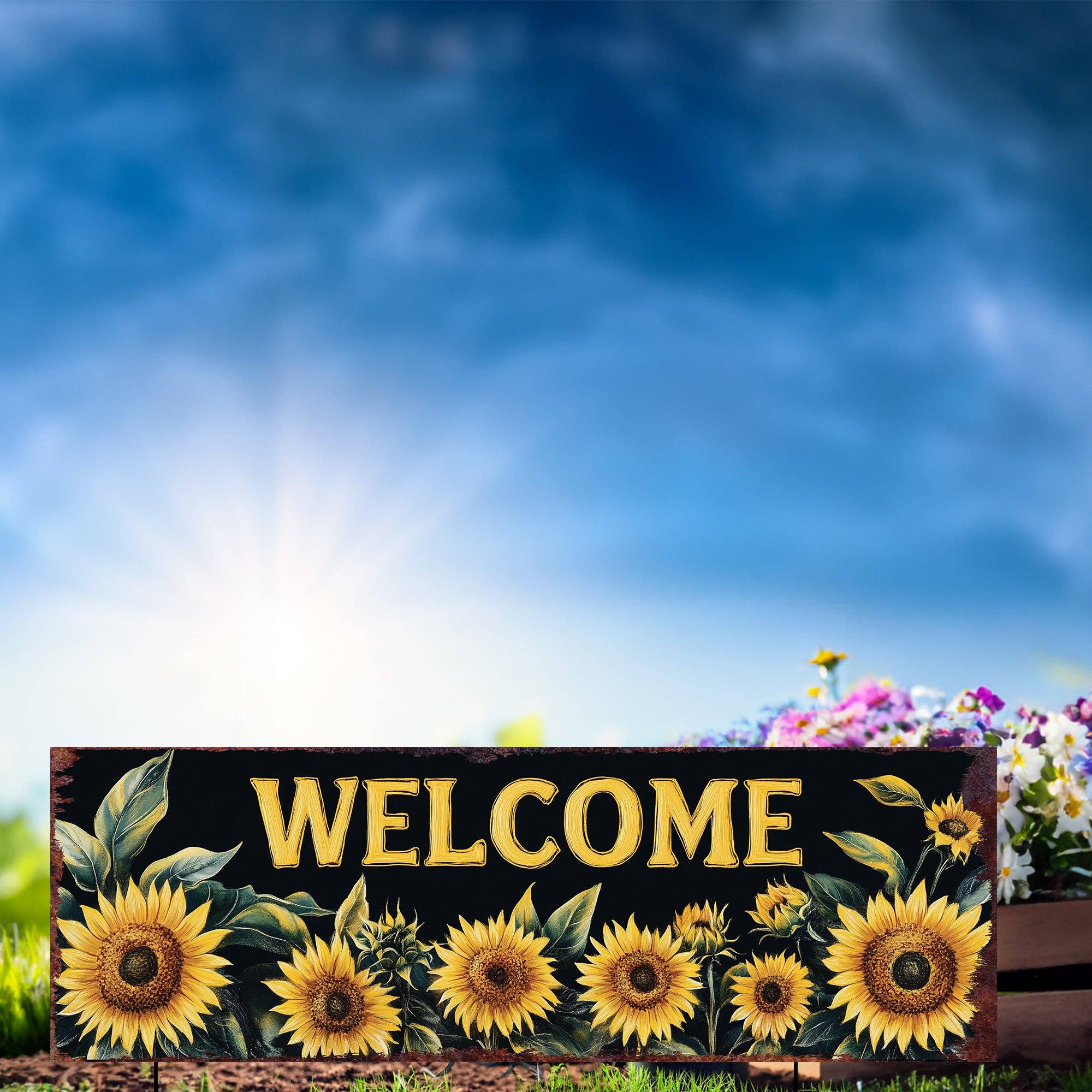 TX USA Corporation – wholesale Gräspiggar – Sommar Solros Välkommen Trädgårdsstake | Rustik Bondgård Utomhusdekor Skylt3
