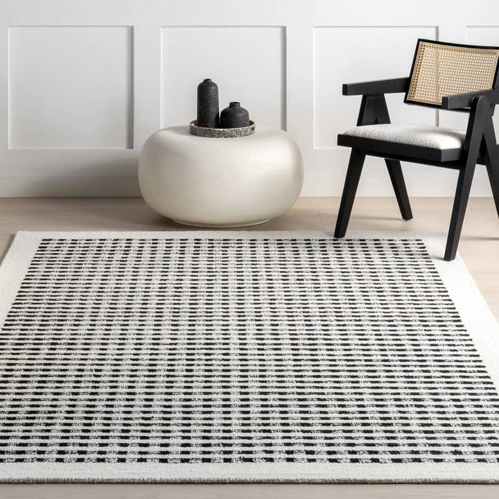 Ivory Adahlia Checkered Wool Area Rug for wholesale on Faire16