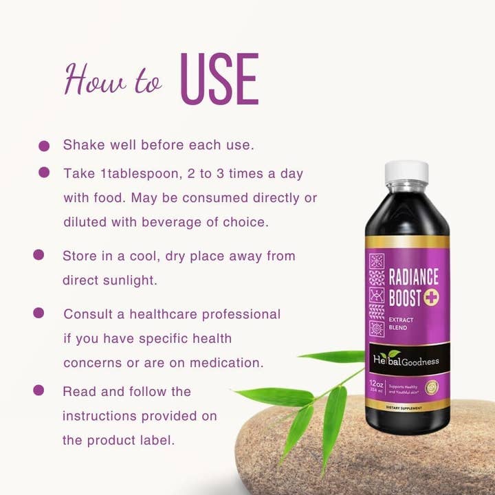 Herbal Goodness - Wholesale Oral supplement/vitamin - Radiance Boost Extract Blend - 12oz Liquid - Natural, Non-GMO - Glow, Radiant Skin, Supple Skin - Herbal Goodness4