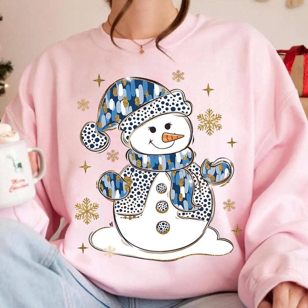NVC Ecommerce LLC – Großhandel Sweatshirt mit Grafikdruck – Damen – Bunter Glitzer-Weihnachtsschneemann-Pullover, Schneemann-Shirt1