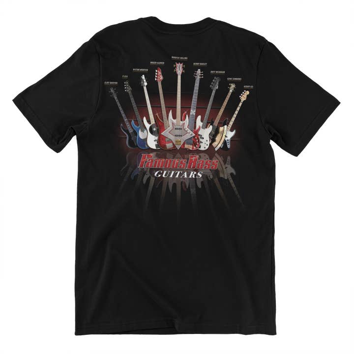 BLK Famous Bass Guitars T-Shirt for wholesale on Faire