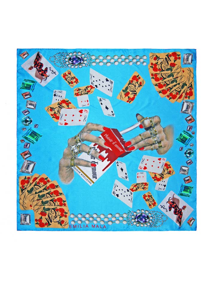 Plaisir D'Amour Silk Scarf-Bleu for wholesale by Emilia Mala