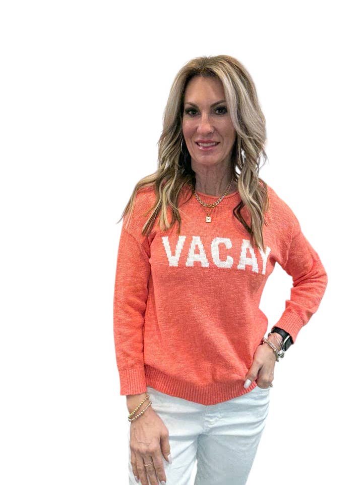 NS2177-C - Koral Clementine - Crew V-Neck Ferie Sweater A3758 for engroshandel hos K & C Clothing, Inc.