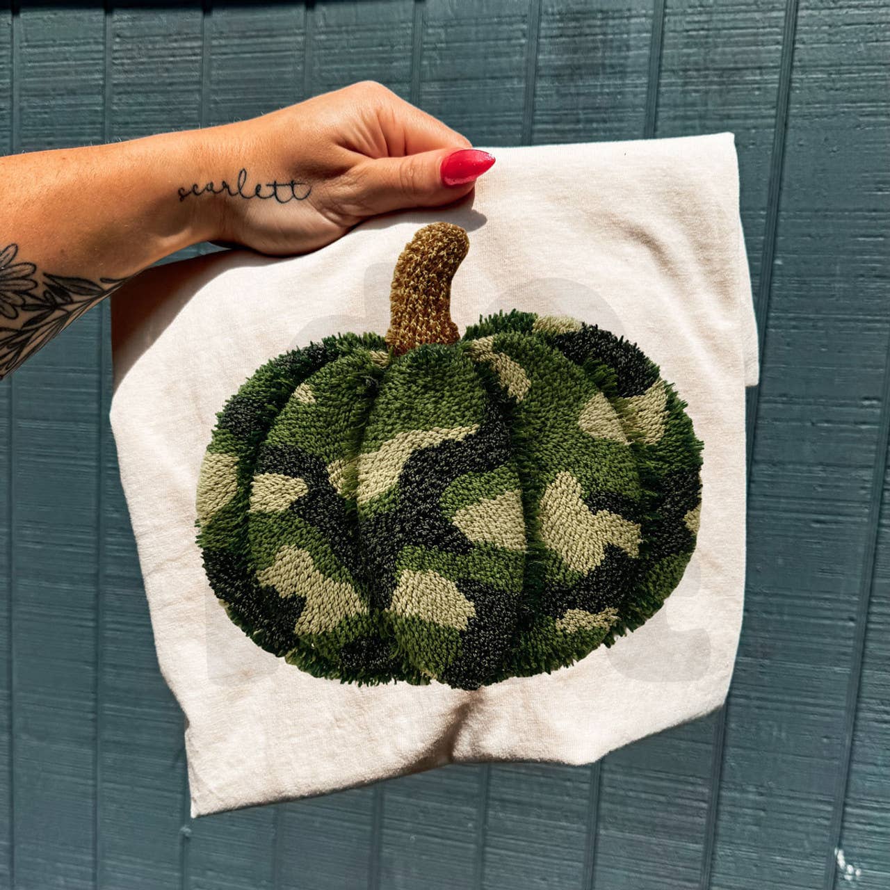 Trendy Tee Co. - Wholesale T-Shirt (Graphic) - Unisex - Faux Yarn Camo Pumpkin Tee0