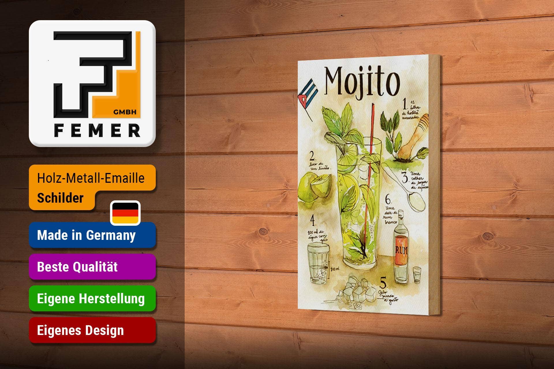 Femer – wholesale Sign – Wooden Sign Recipe 12x18 cm Mojito Rum Suco de Limão Agua Deco Sign2
