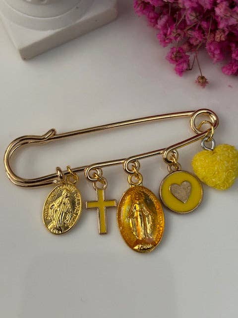 Miss DJ Angel - Wholesale Brooch - Ex-voto brooch, religious medal brooch, lucky charm pin brooch, handmade cross and miraculous virgin with love.2