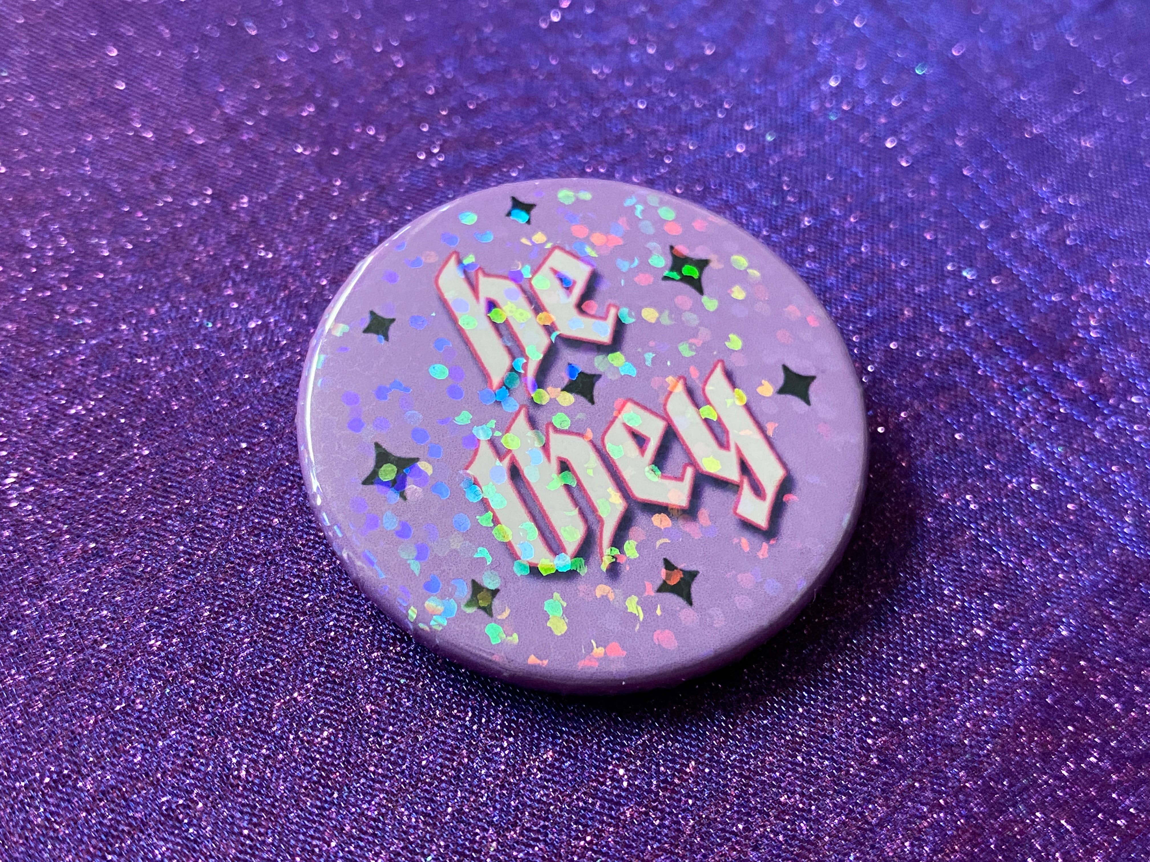 Magical Meow - Wholesale Lapel Pin/Button - He/They Pronoun Holographic Pin Badge1