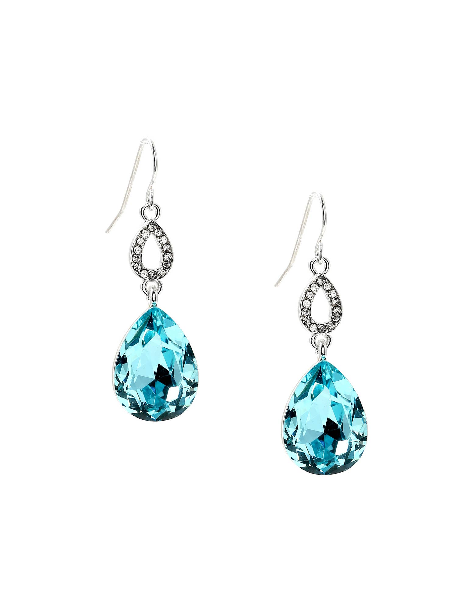 Cool Crystals - Wholesale Dangle Earrings - Silver Crystal Rhinestone Teardrop Earrings with Aqua Dangle0