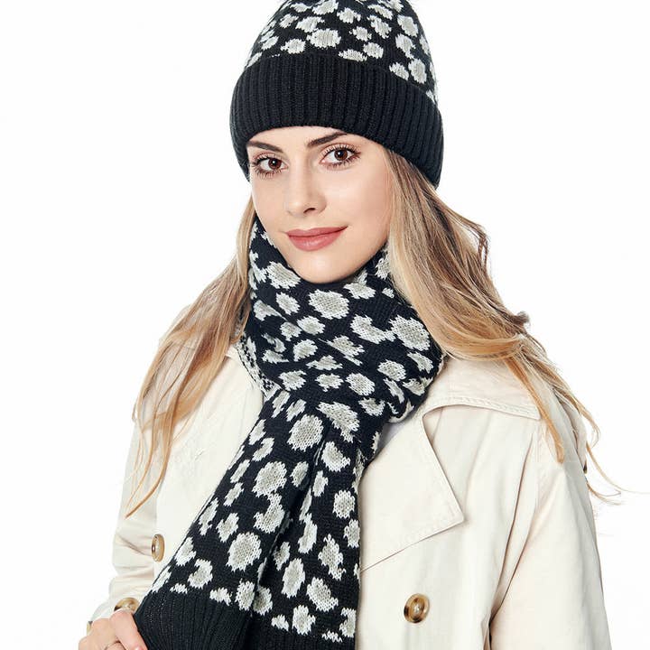 Ole - Wholesale Beanie - Women's - Animal Pattern Scarf Beanie Set C02377