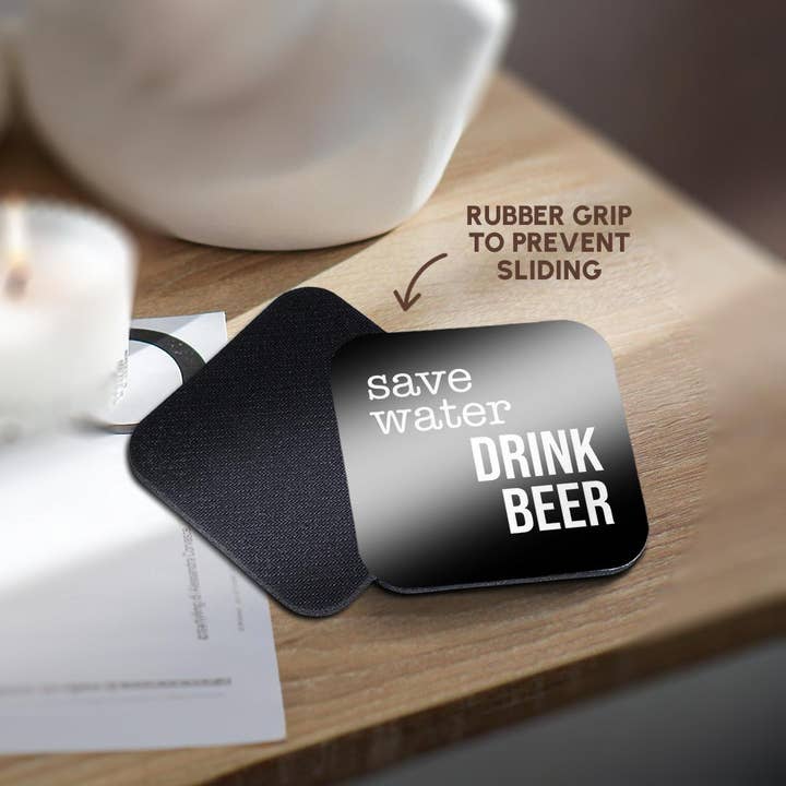 3dRose - Wholesale Coasters - 3dRose, Save Water Drink Beer. White lettering on black background., Coaster10