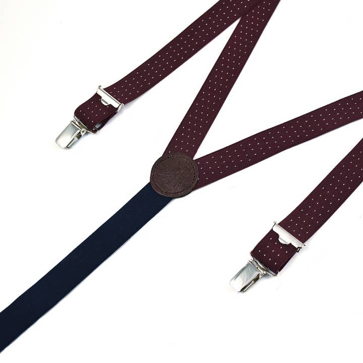 Bertelles - Venta al por mayor Tirantes - Hombre - Tirantes finos con clips color vino con lunares blancos1