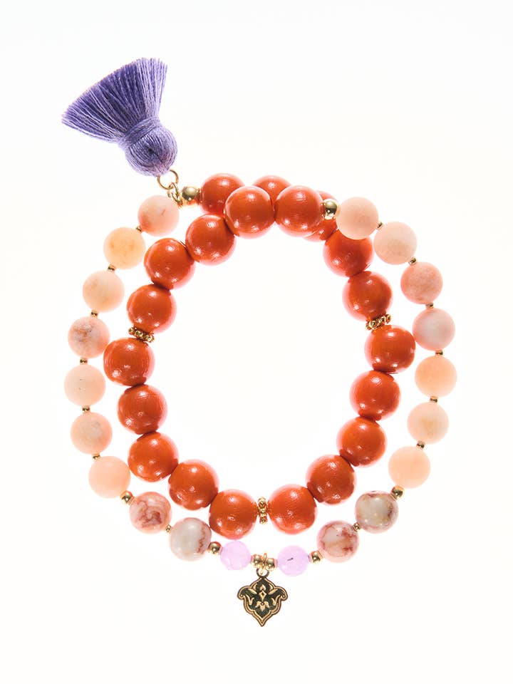 Double Mala en jade orange givré pour la vente par samsara collection