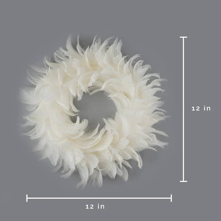Zucker Feather Products - Wholesale Wreath - Goose Coquille Feather Wreath - 12" - White - Opal Lurex