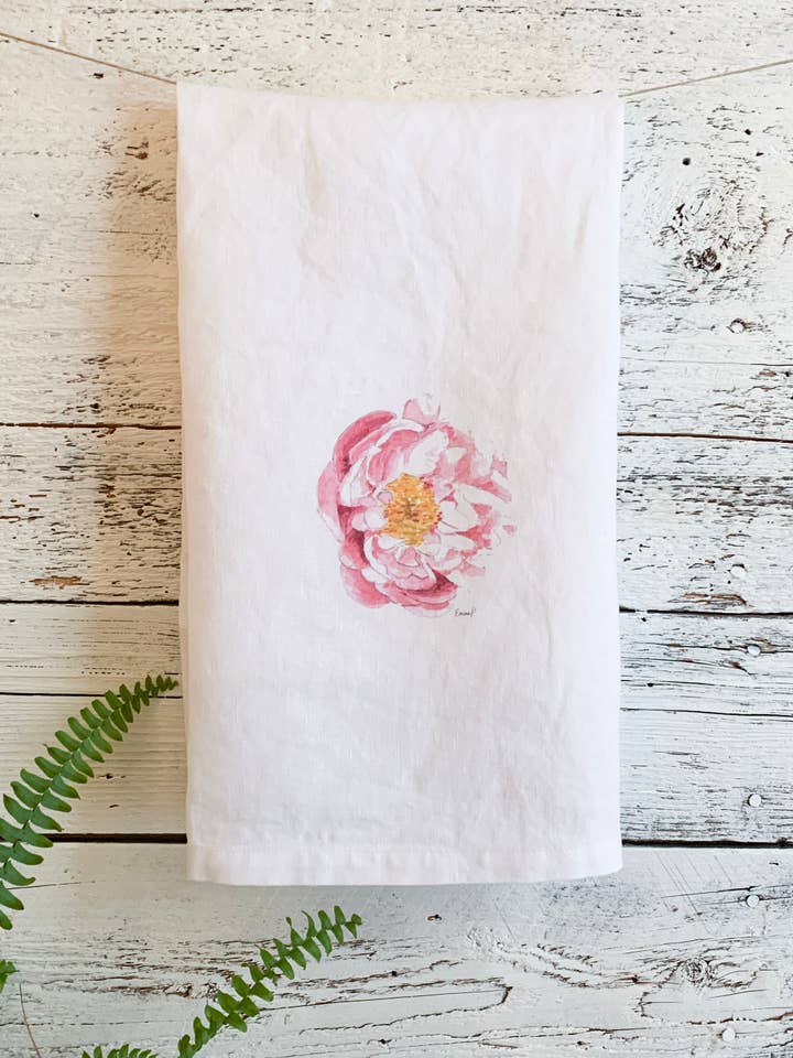 Torchon en lin français Open Peony pour la vente par Studio on Tenth