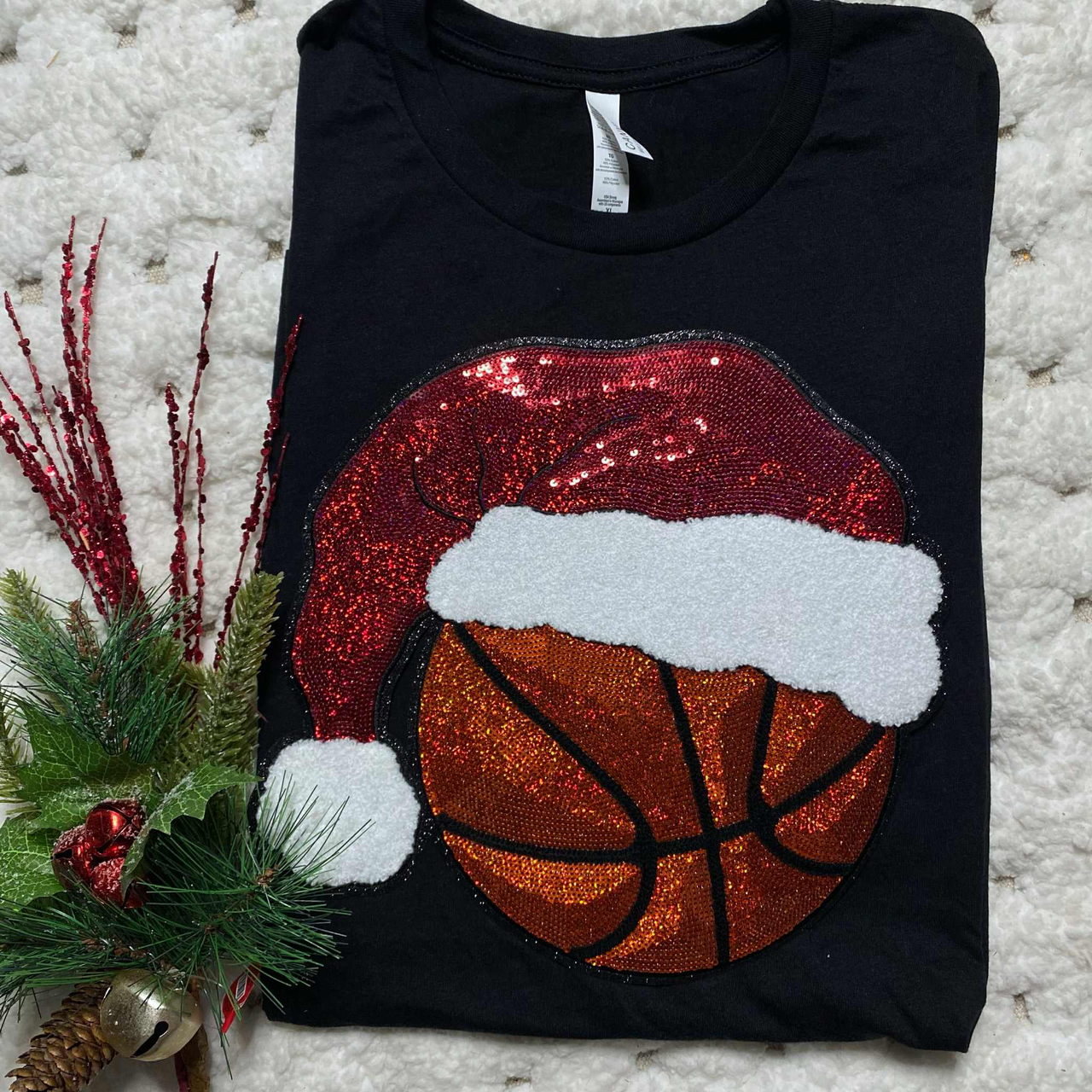 Trendy Transfers – wholesale Patch – Santa Hat Basketball Sequin Patch0