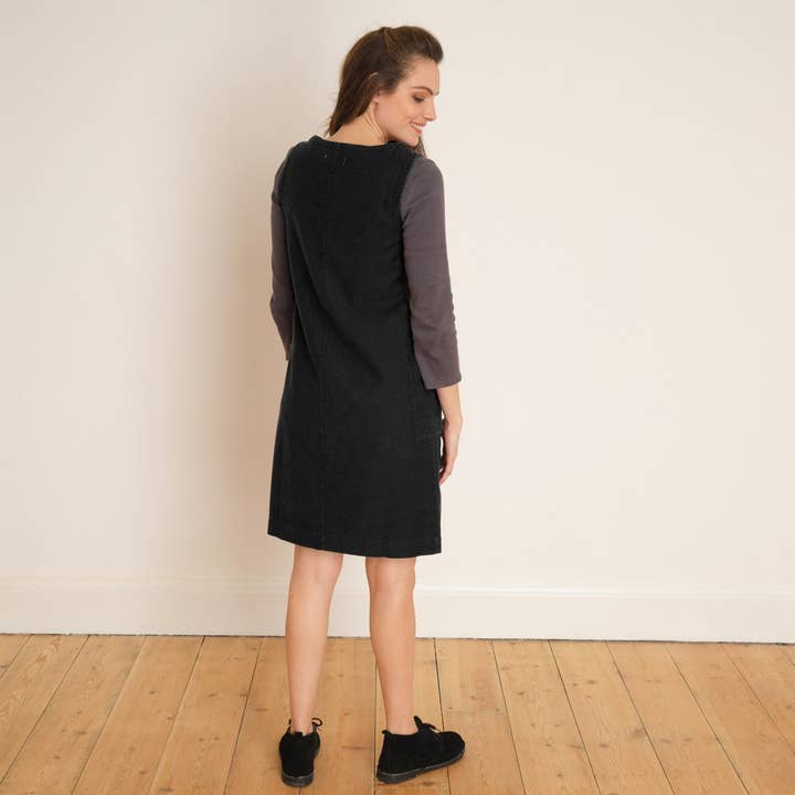 Eva Black Denim Pinafore Dress for wholesale on Faire