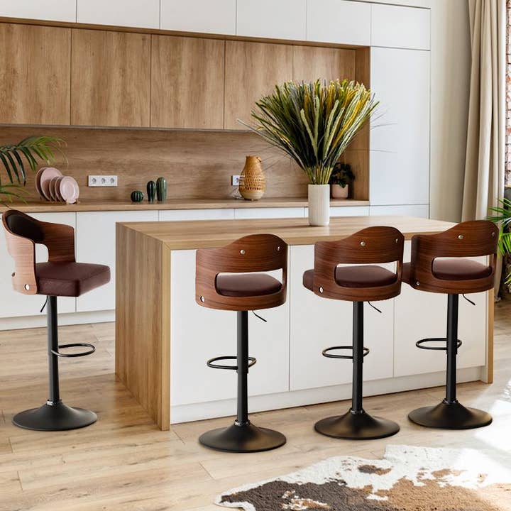 BlakOutlet - Wholesale Stool - Set of 2 Wooden Barstools PU Leather Upholstered Bar Chairs22