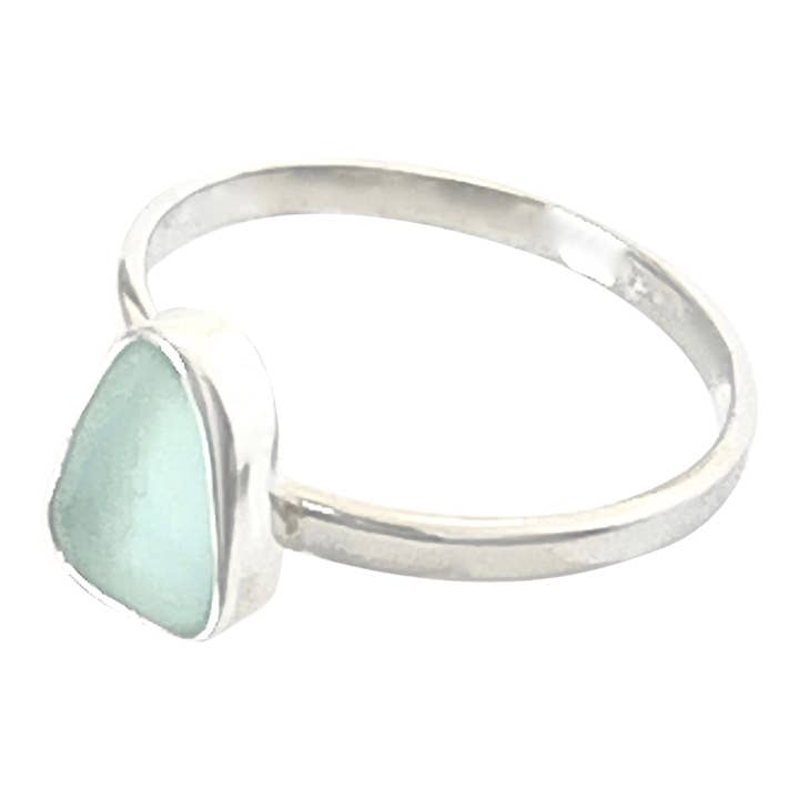 Sea Glass Adjustable Stacker Ring, Soft Green-Blue for wholesale by Oceano Sea Glass