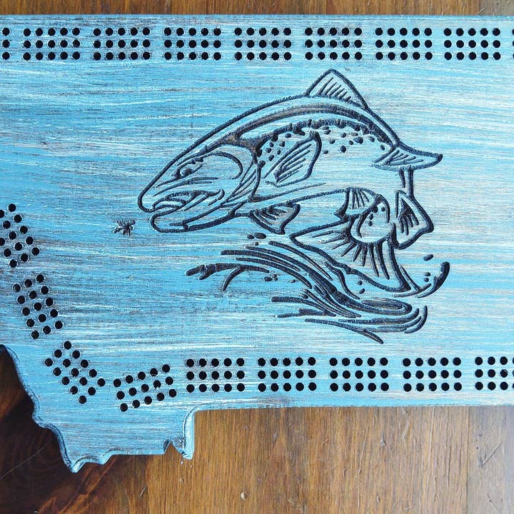 Knotty Pine Woodworks - Wholesale Board Game - Cribbage Board- Trout1