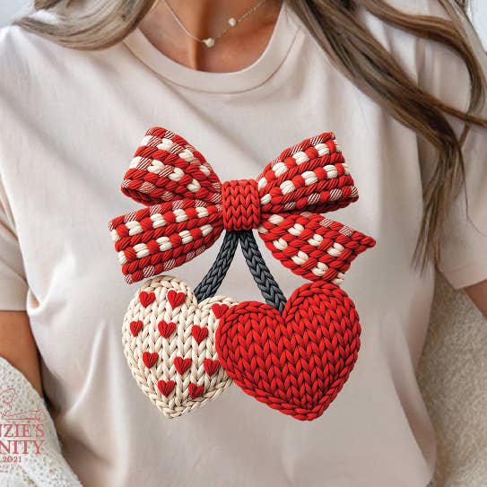 Faux Yarn Crochet Retro Valentine Cherry Shirt, Cherries for wholesale by McKenzie’s Infinity LLC