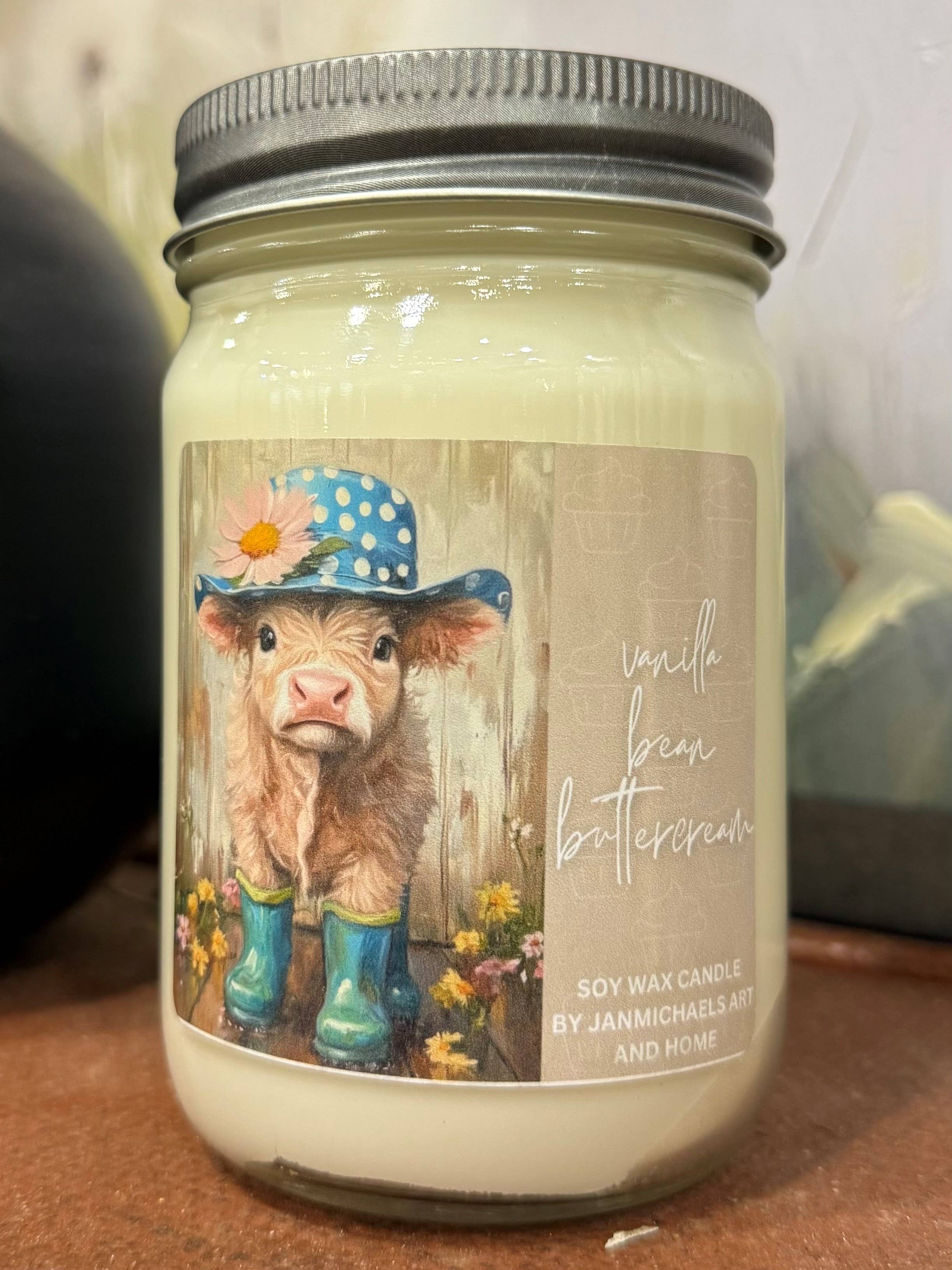 JanMichaels Art & Home - Wholesale Jar/Filled Candle - Vanilla Bean Buttercream Soy Mason Jar Candle Art Label