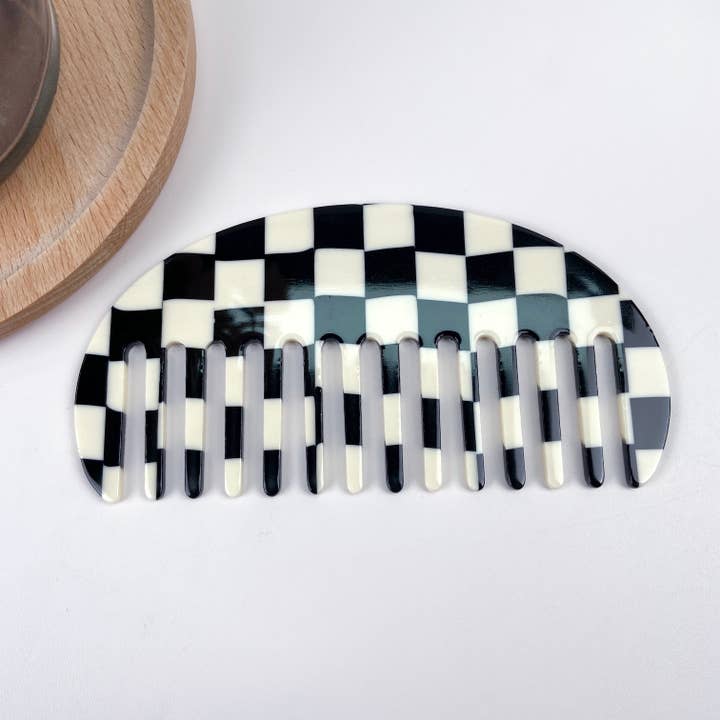 Simple Checkerboard Wide Tooth Thin Hair Comb for wholesale by TheDivaSoap