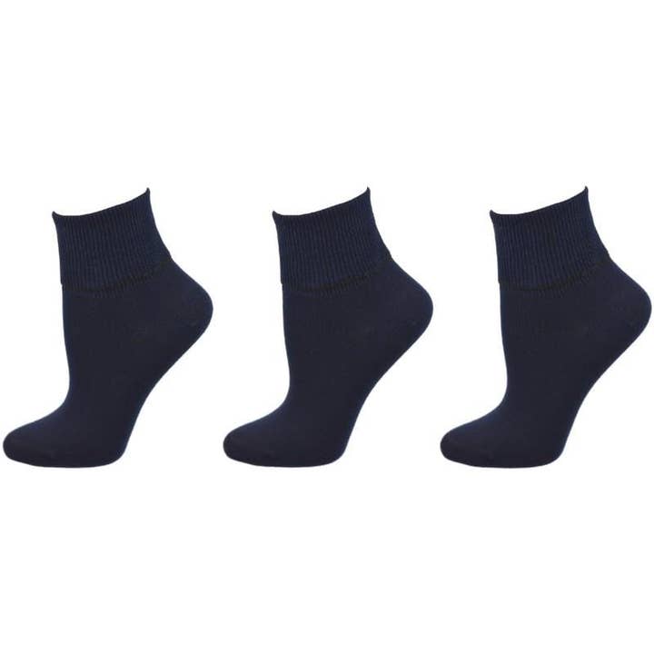 Women's 100% Combed Cotton Ankle Turn Cuff 3 Pair Pack for wholesale by Sierra Socks