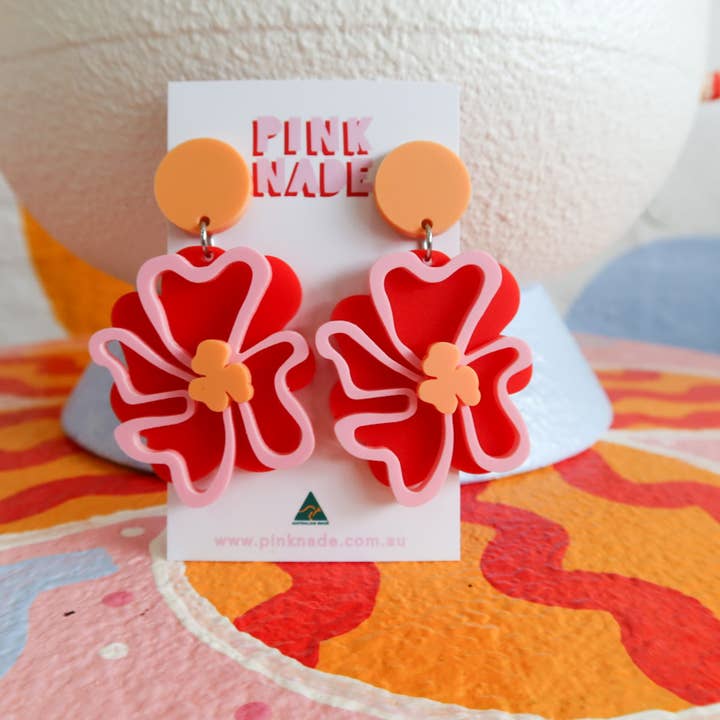 Pink Nade - Wholesale Dangle earrings - Squiggle Flower Red / Pink / Orange Dangle2