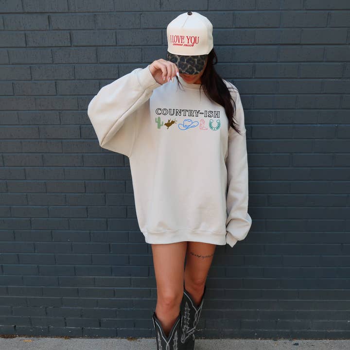 Sweatshirt com capuz, estilo country/ocidental, estampa gráfica, gola redonda — DT05 por atacado de 208T2.0