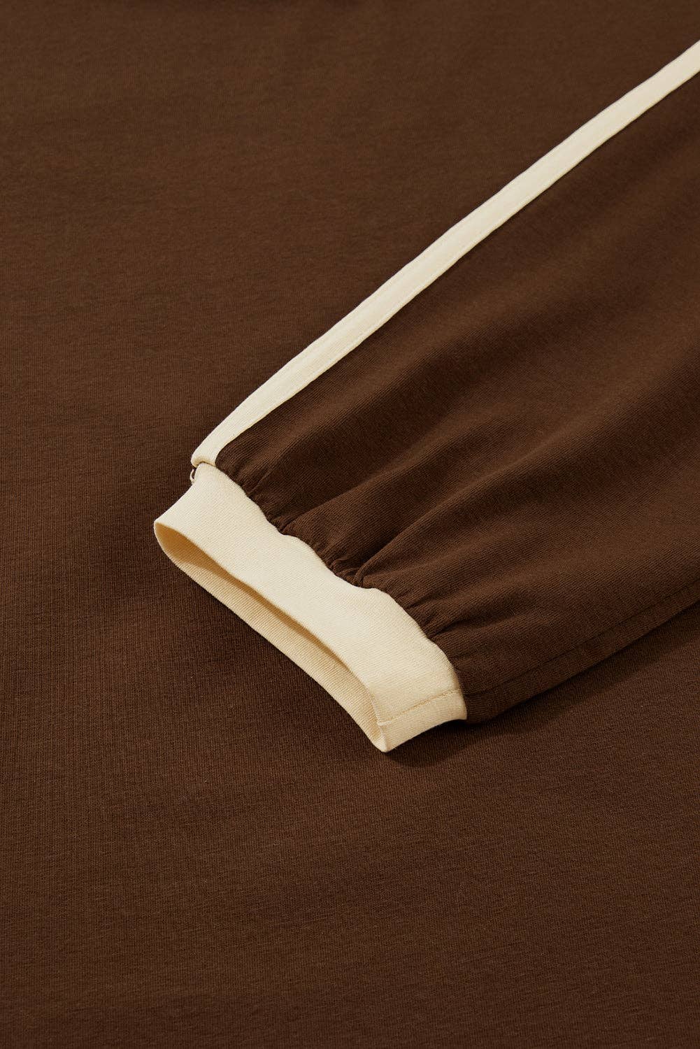 Dark Brown Varsity Striped Accent Contrast Crew Neck Long Sleeve T Shirt for wholesale on Faire3