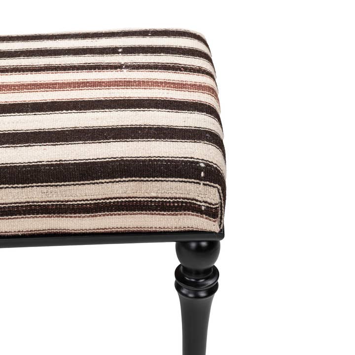 Rugtolia - Wholesale Bench - Neutral Striped Kilim Upholstered Bedroom - Entryway Wooden Bench5