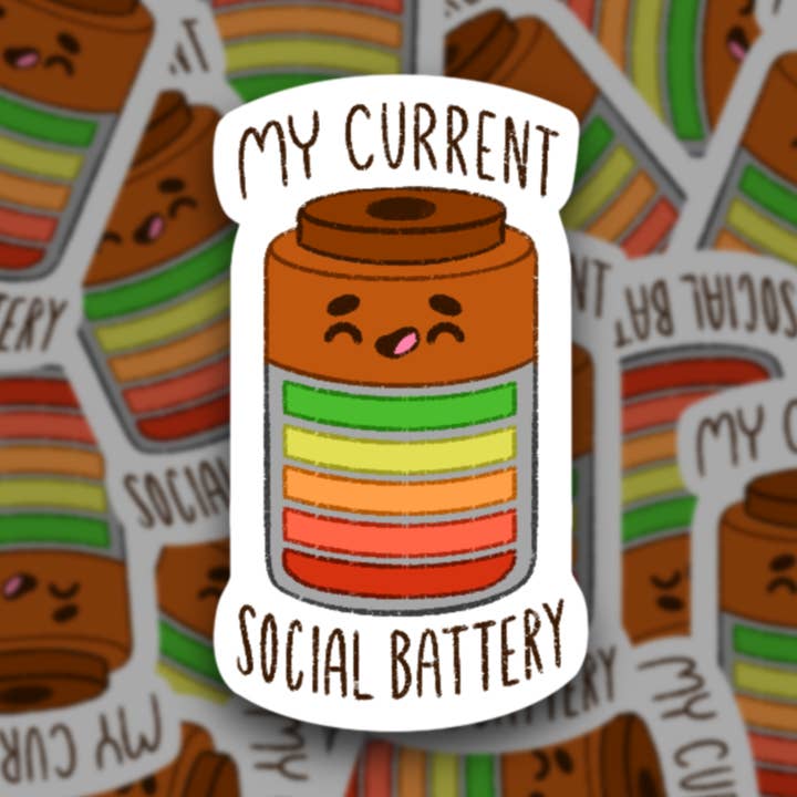 Extroverts Social Battery Vinyl klistermærke for engroshandel hos Fireweed Paper Ink