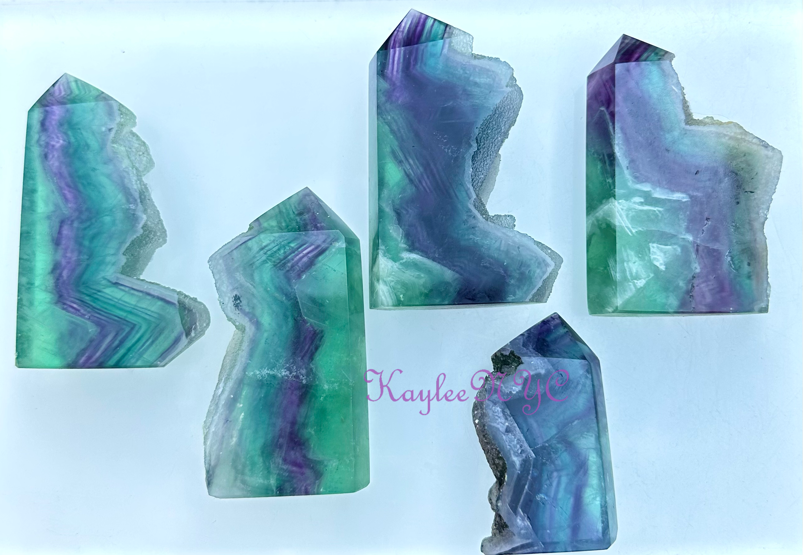 KayleeNYC - Wholesale Spiritual Stone/Crystal - 3-5 PCs Natural Fluorite Obelisk Point Crystal Energy9