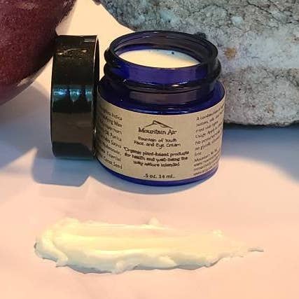 Fountain of Youth Face and Eye Cream, 1/2 ounce, Anti-Aging, Nourishing, Moisturizing, Aloe Vera, Hyaluronic Acid, Glycerin, Organic, Vegan for wholesale by Mountain Air Body Care