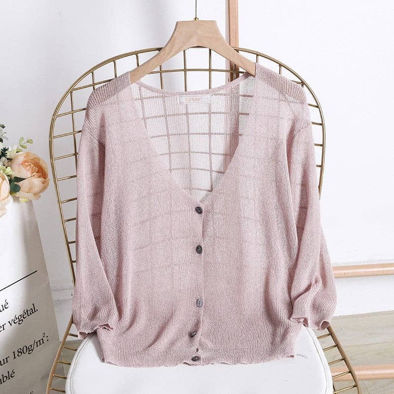 FurDecoration - Venta al por mayor Cárdigan - Mujer - Cardigan ultraligero de punto corto con mangas tres cuartos7