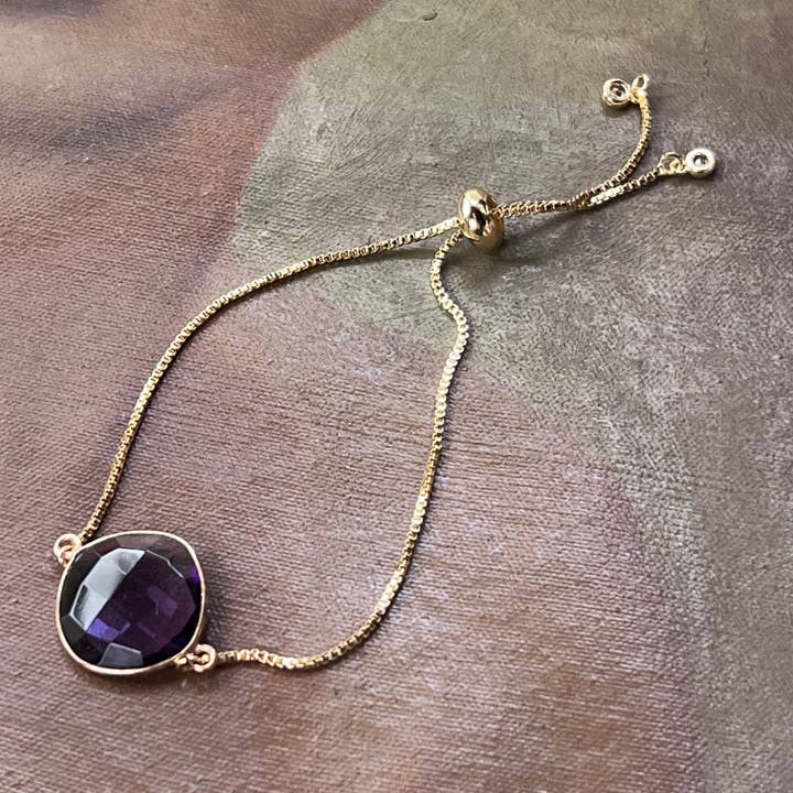 Adjustable Gold Bracelet with Amethyst for wholesale by Carley King Jewels