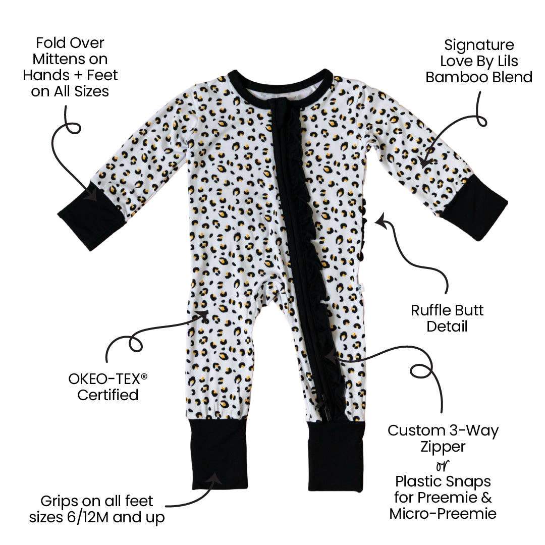 Laree + Co. - Wholesale Sleepsuit - Baby - Allie Leopard Bamboo Ruffle Convertible Footie1