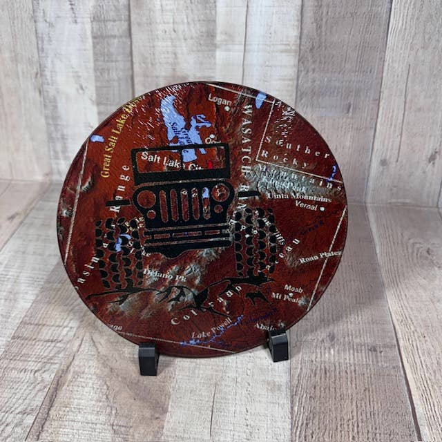 Carte de l'Utah - Jeep - Planche à découper en verre trempé 8" x 8" pour la vente par GP Originals