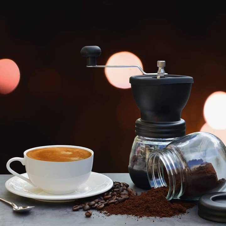 Mixpresso - Wholesale Coffee Grinder - Mixpresso Manual Coffee Grinder Set With Conical Ceramic Burr Two Glass Jars And Soft Brush, Manual Coffee Bean Grinder & Spice Grinder6