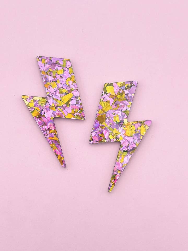 Maxi glitter blixtörhängen i rosa och guld för wholesale av Studio Annette