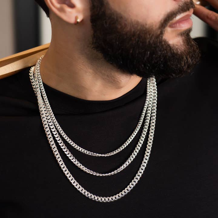 Colares Masculinos de Corrente Cubana de Miami em Prata de Lei 925 Sólida 3 Filas Conjunto de 3 Peças por atacado de Pori Jewelry