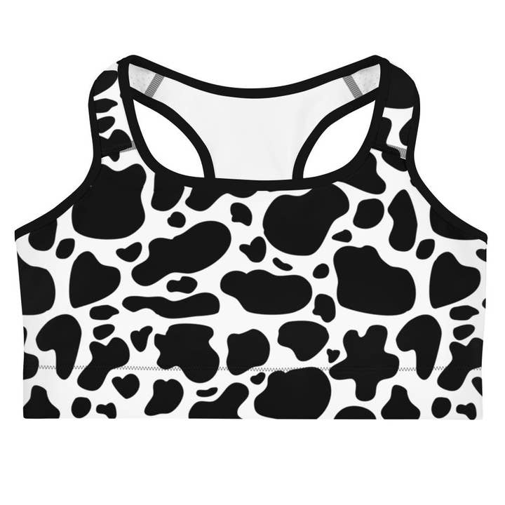 Sports Bra - Black Cow Print for wholesale by Tiny Cow Designs