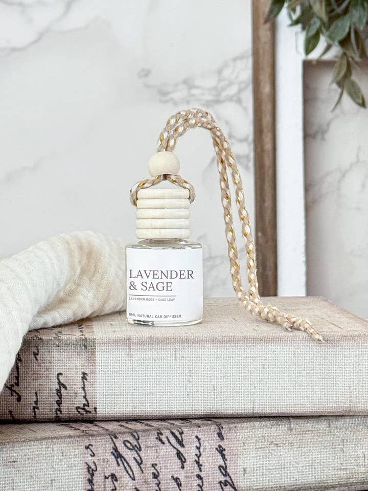Lavender & Sage Hanging Car Diffuser for wholesale by Spirit Glow Home & Body Essentials