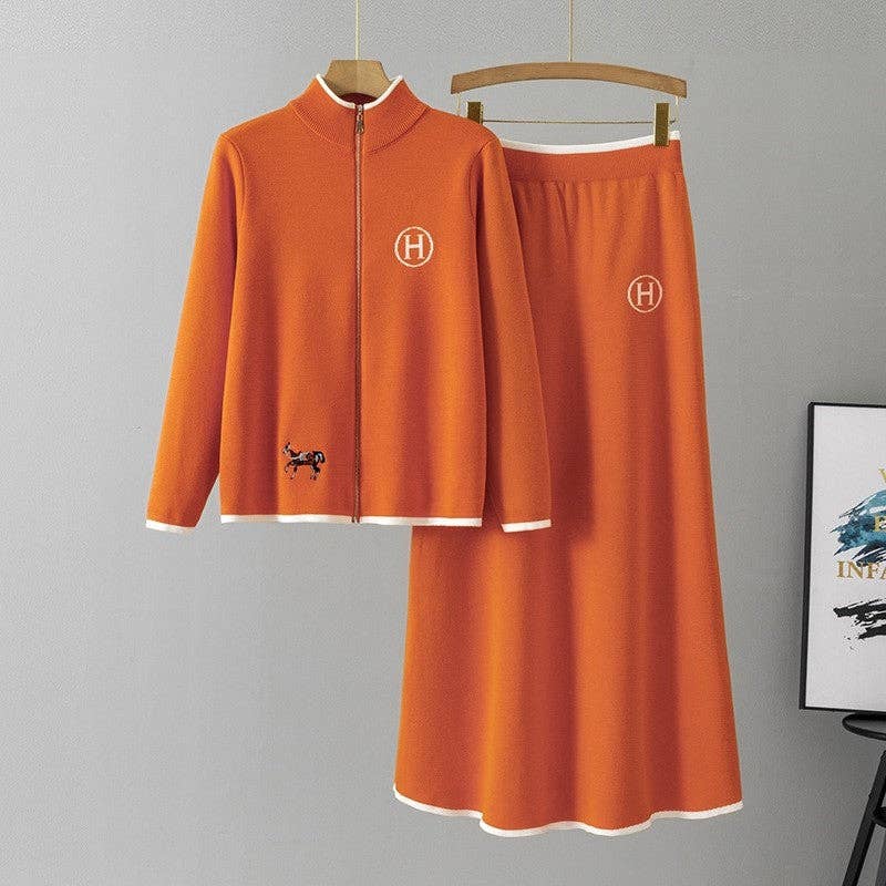 OceanusSwim - Wholesale Top & Skirt Set - Women's - Zipper Embroidered Sweater Dress Set0