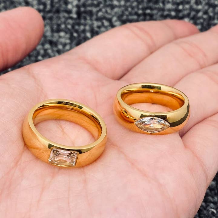 FGS - Anel Brilhante em Aço Inoxidável Branco Zircão 18K Banhado a Ouro 18K por atacado de Mio Queena