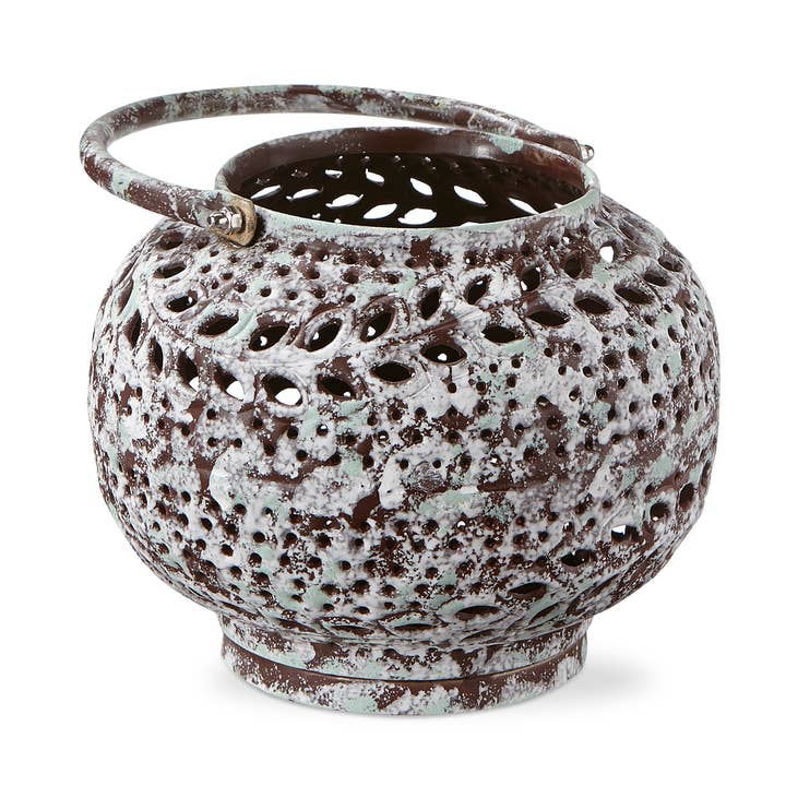 Sula Hand Pierced Lantern Round Patina Iron Summer for wholesale by tag